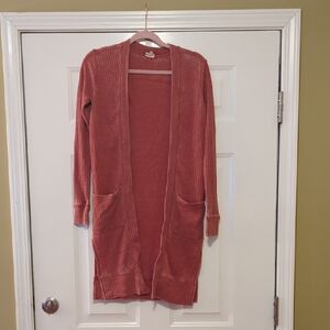 True Craft Ribbed Cardigan Duster Size Xs Red Longline Front Spring Layering